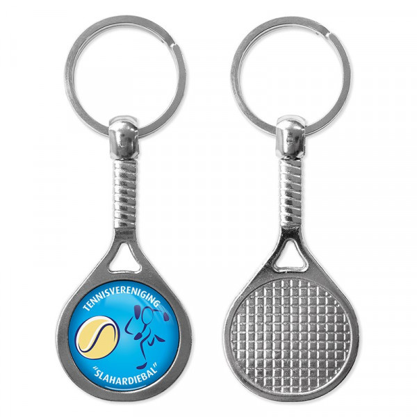 Tennis Racket, lagernd mit 4c Doming Ø 25 mm 1-stg.