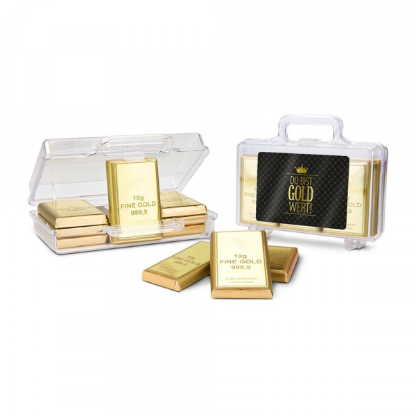 Du bist Gold wert - Goldkoffer mit 12 Goldbarren, Edelvollmilch-Schokolade (120 g)