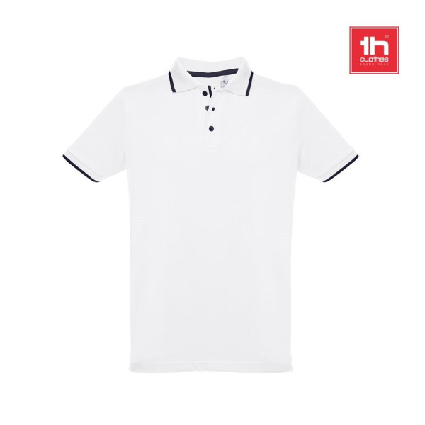 THC ROME WH. Zweifarbiges Baumwoll-Poloshirt für Männer. Weiße Farbe