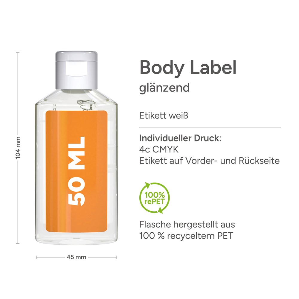 Handreinigungsgel, 50 ml, Body Label (R-PET)