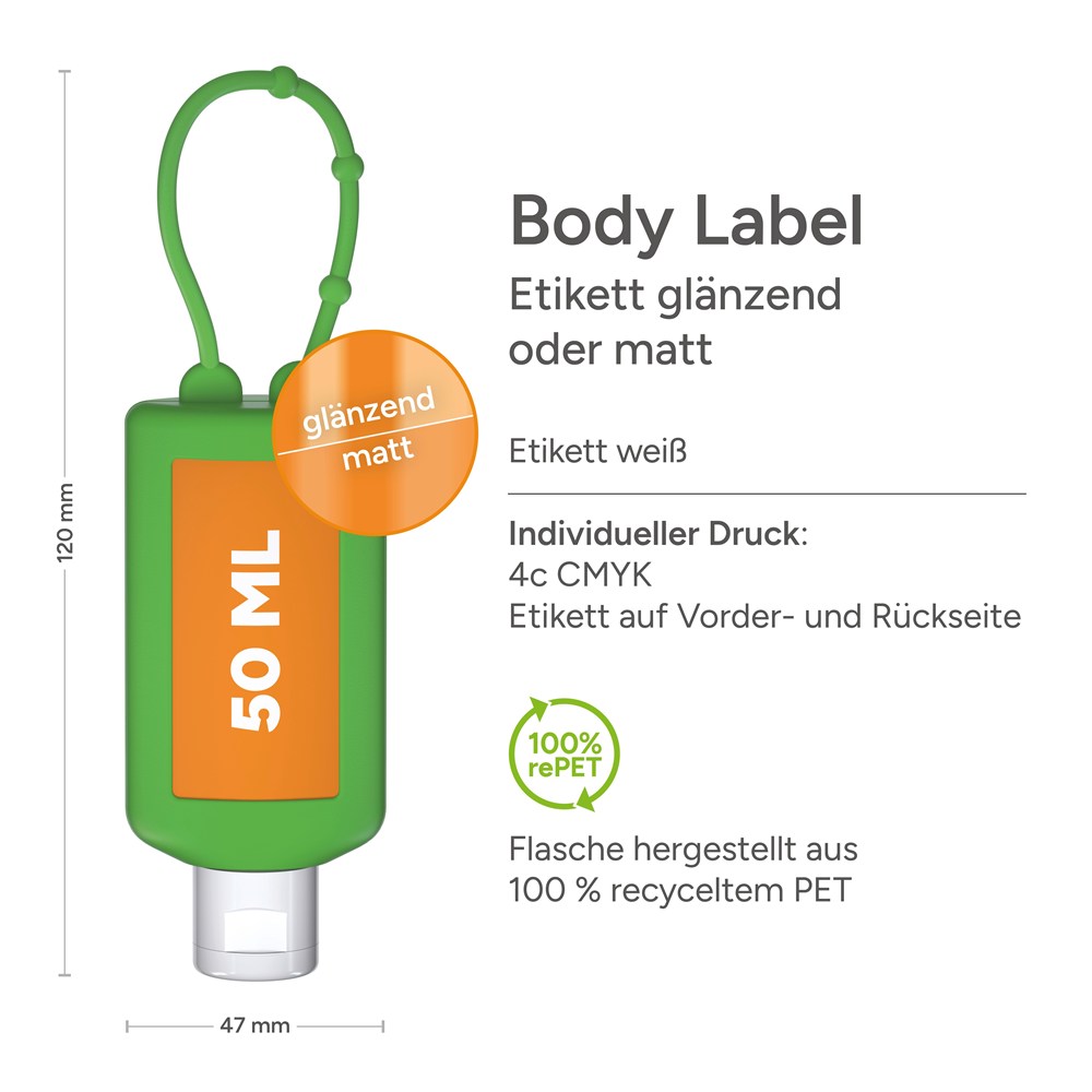 Sonnenmilch LSF 50 (sens.), 50 ml Bumper (grün), Body Label (R-PET)