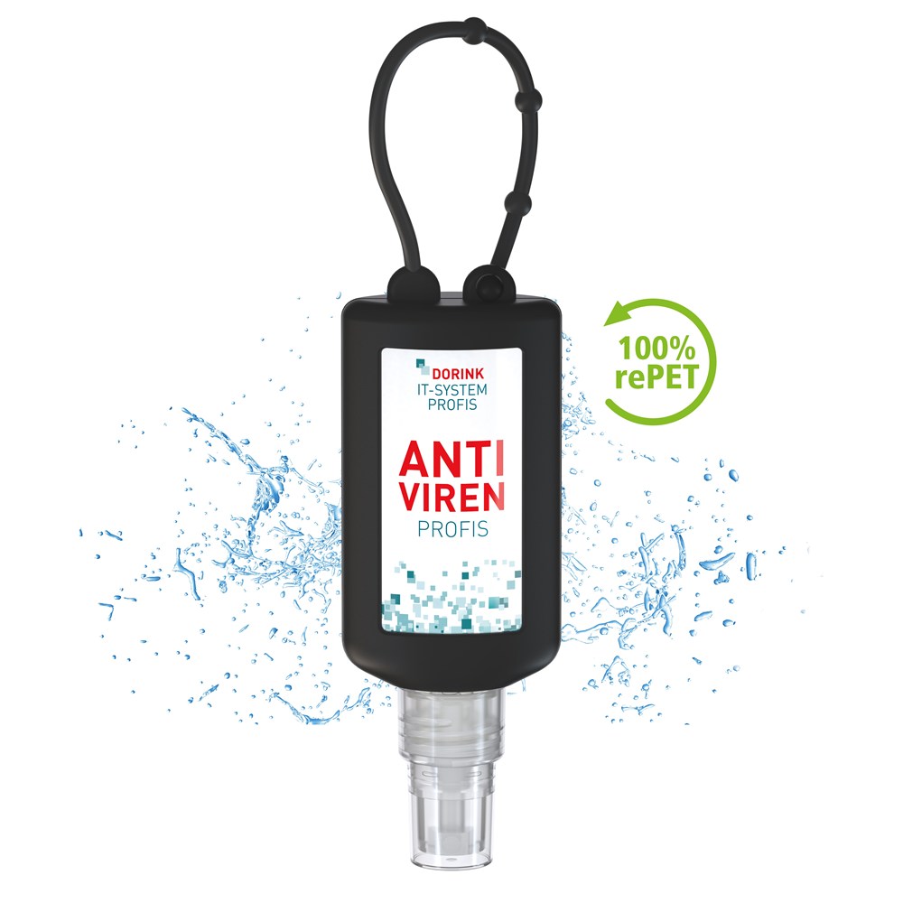 Hände-Desinfektionsspray (DIN EN 1500), 50 ml Bumper schwarz, Body Label (R-PET)