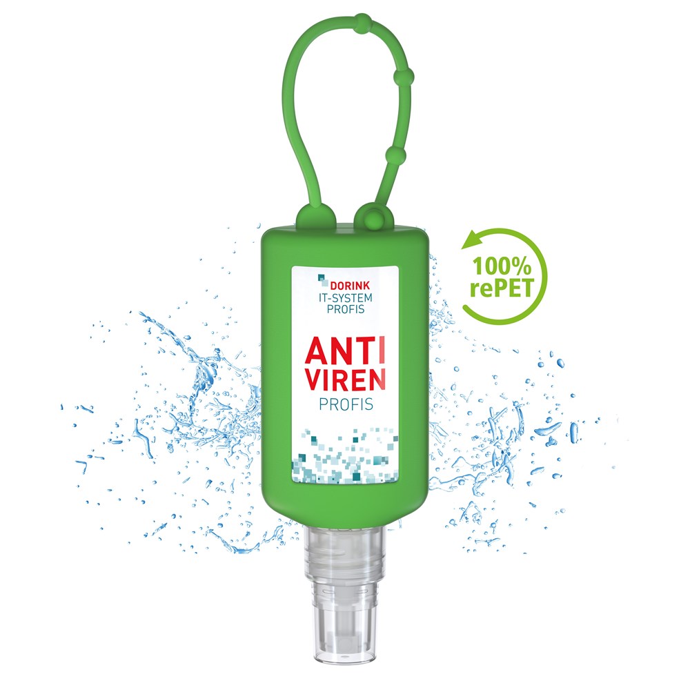 Hände-Desinfektionsspray (DIN EN 1500), 50 ml Bumper grün, Body Label (R-PET)