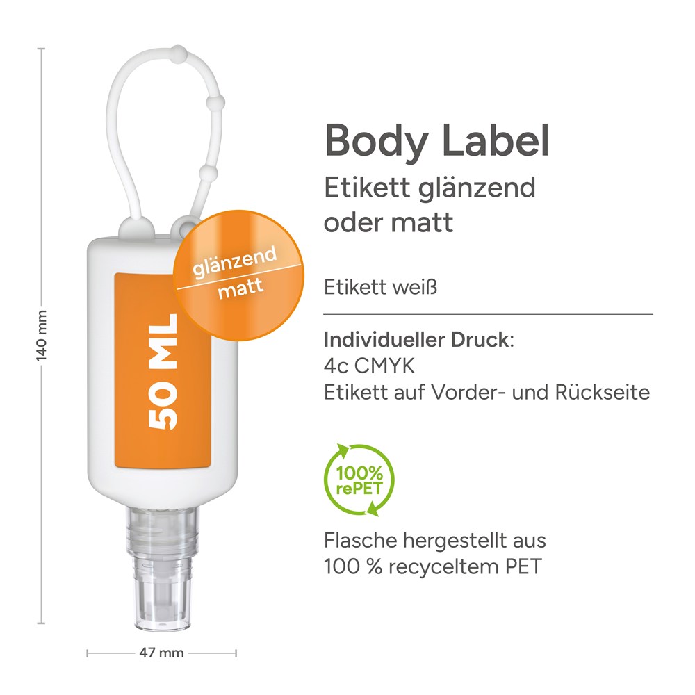 Hände-Desinfektionsspray (DIN EN 1500), 50 ml Bumper frost, Body Label (R-PET)