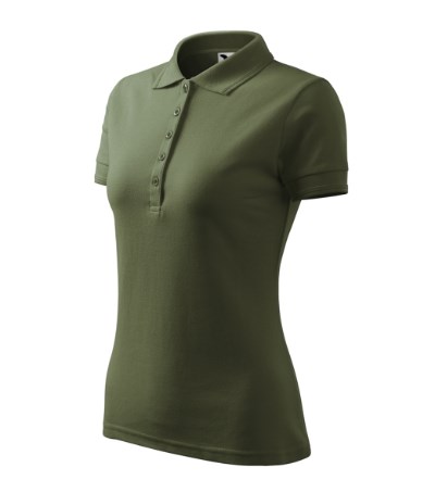 Polohemd Damen Pique Polo türkisblau - Khaki