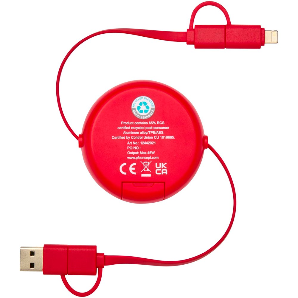 Alasia 100 cm 5-in-1 Kabel aus recyceltem Kunststoff und Aluminium, einziehbar, für Datenübertragung und mit 45W Schnellladung