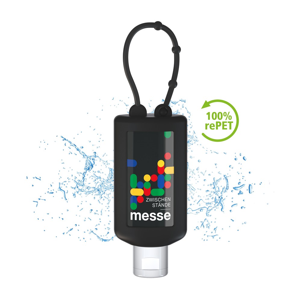 Hände-Desinfektionsgel (DIN EN 1500), 50 ml Bumper (schwarz), Body Label (R-PET)