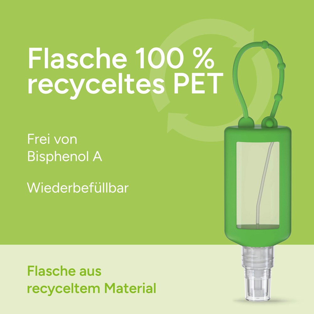 Hände-Desinfektionsspray (DIN EN 1500), 50 ml Bumper grün, Body Label (R-PET)
